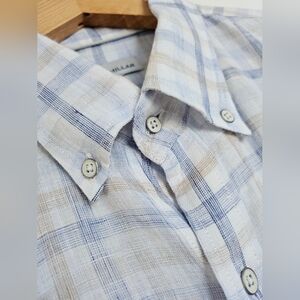 Peter Millar Long Sleeve Plaid 100% Linen Button Down Shirt Sz L